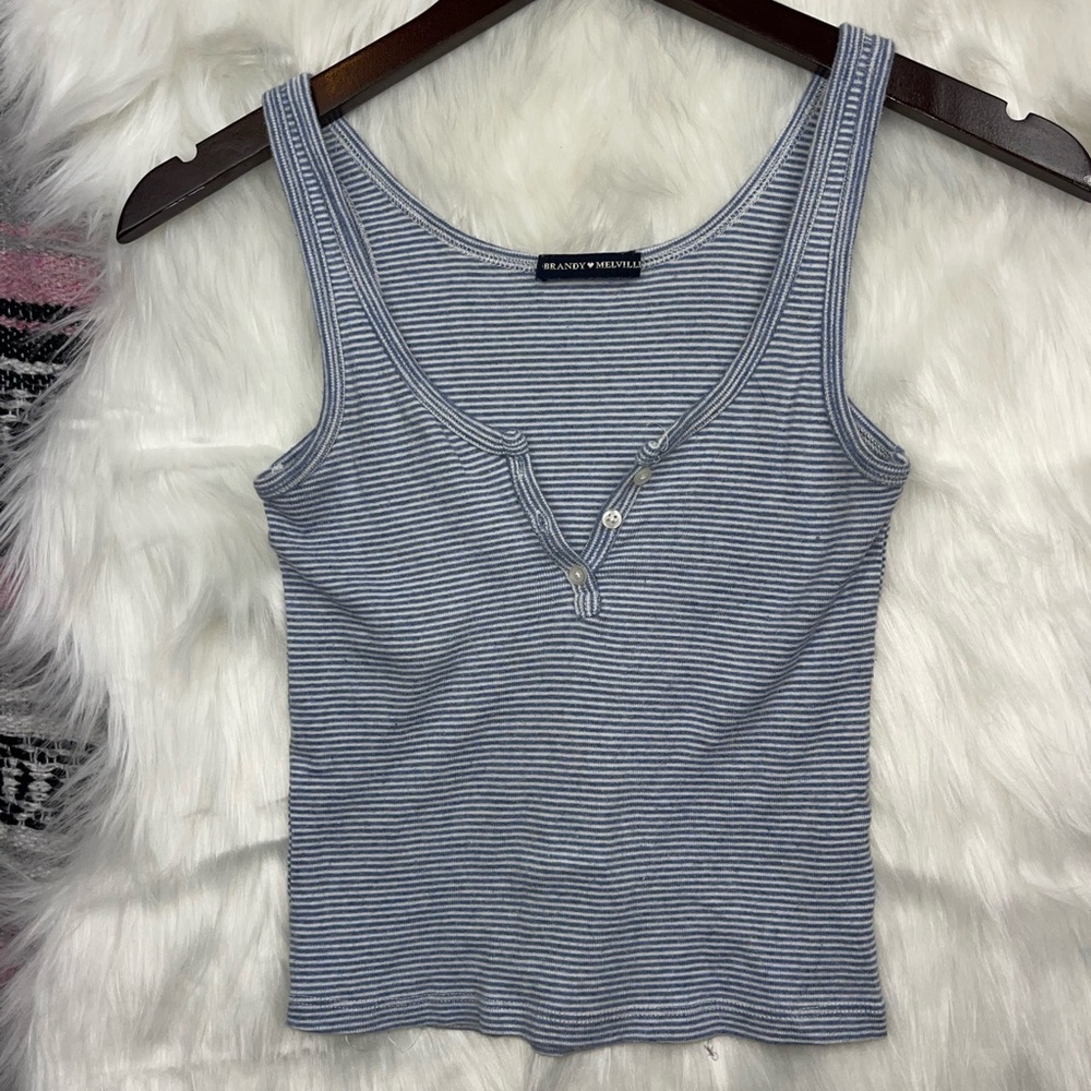 Brandy Melville • Henley Tank • Blue+White Stripe • S